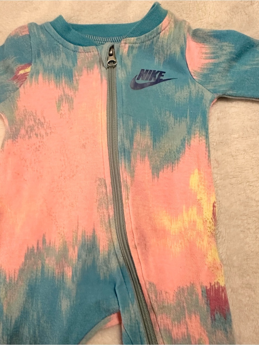 Nike Toddler Tie-Dye Zip Front One-Piece in Pink & Blue